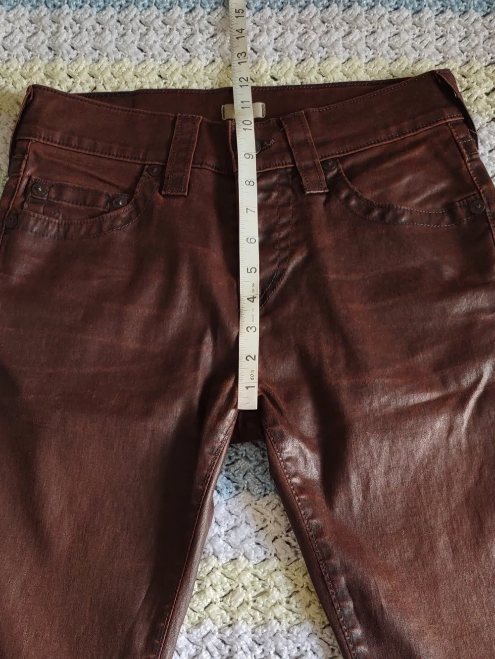 True Religion 28 Dean Tapered Brown Button Fly Coated Jeans